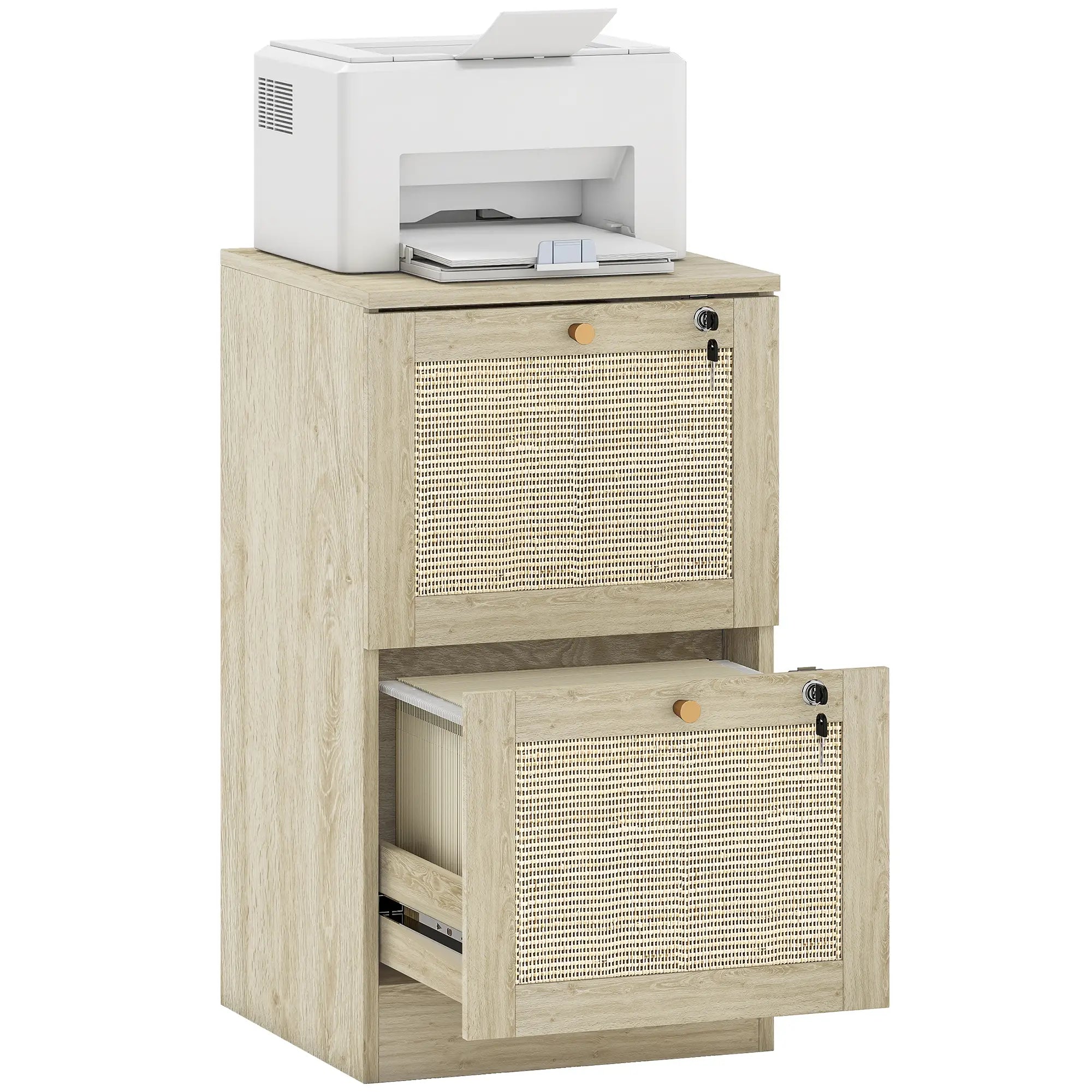 2 Drawer Filing Cabinet with Lock, Boho Style, A4 Letter Size, Oak Office Cabinets & Cupboards at Gallery Canada