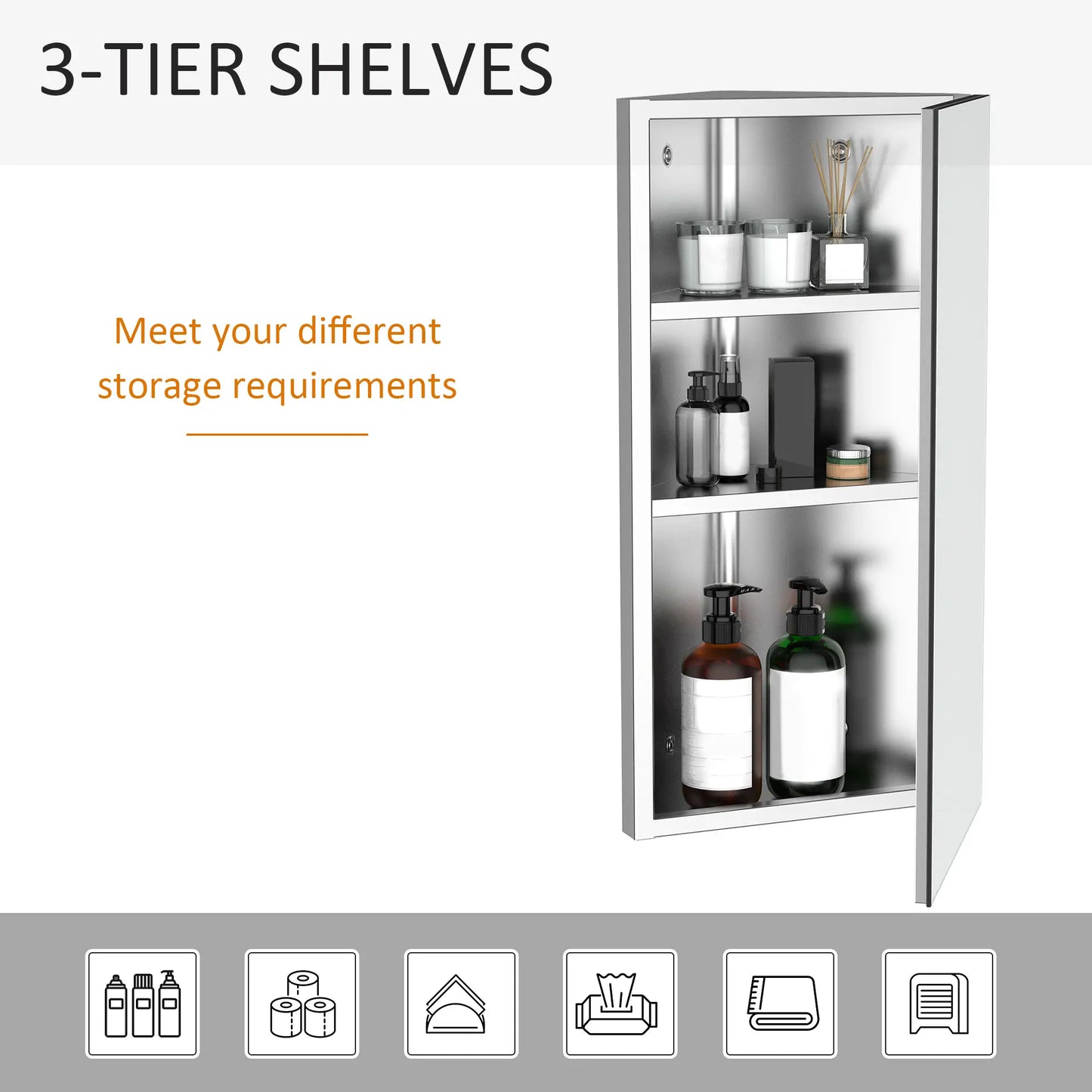 Wall Mounted Bathroom Corner Mirror Cabinet, Single Door, Stainless Steel Mirror Medicine Cabinets at Gallery Canada