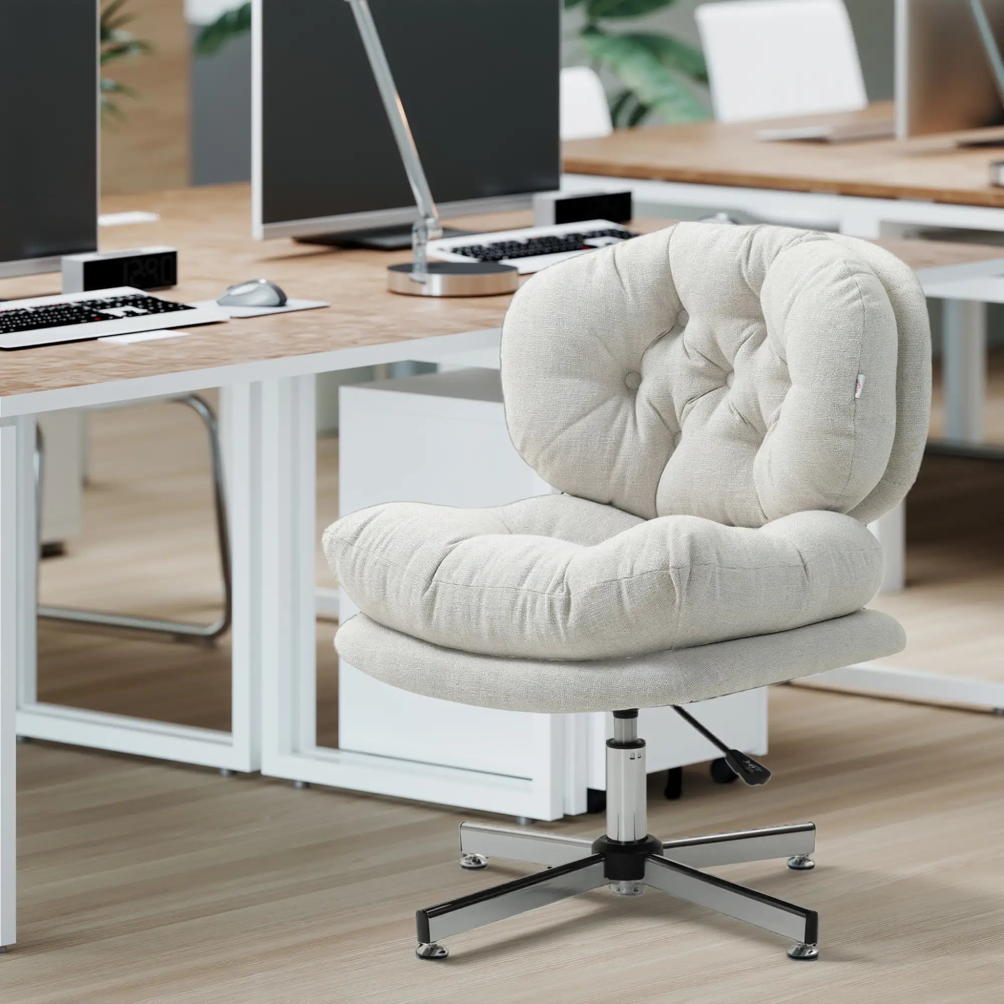 Armless Office Chair, Wide Padded Seat, Adjustable Height, Cream White Task Chairs at Gallery Canada