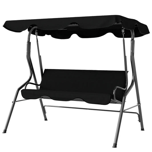 Outdoor Porch Swing, Adjustable Canopy, 3-Seater Patio Chair With Cushion, Black Porch Swings with Canopy Black at Gallery Canada