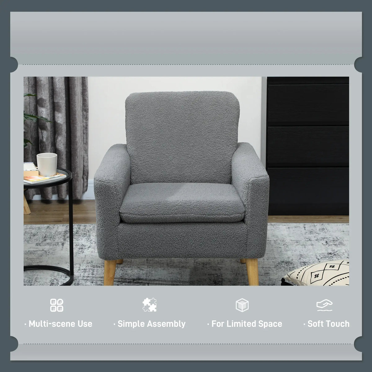 Modern Fabric Accent Chair, Upholstered Armchair with Wood Legs, Grey Accent Chairs at Gallery Canada