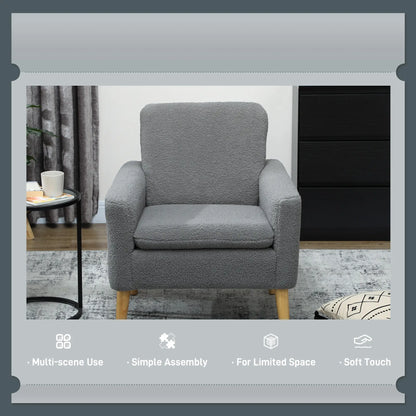 Modern Fabric Accent Chair, Upholstered Armchair with Wood Legs, Grey Accent Chairs at Gallery Canada