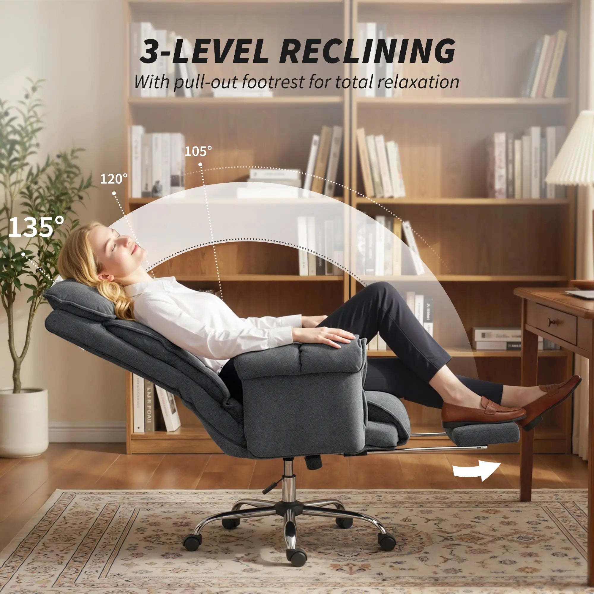 Computer Office Chair with Footrest, Adjustable Backrest, Dark Grey Executive & Manager Chairs at Gallery Canada