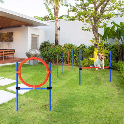 Dog Agility Training Kit, Adjustable Jump Weave Pole Ring Set