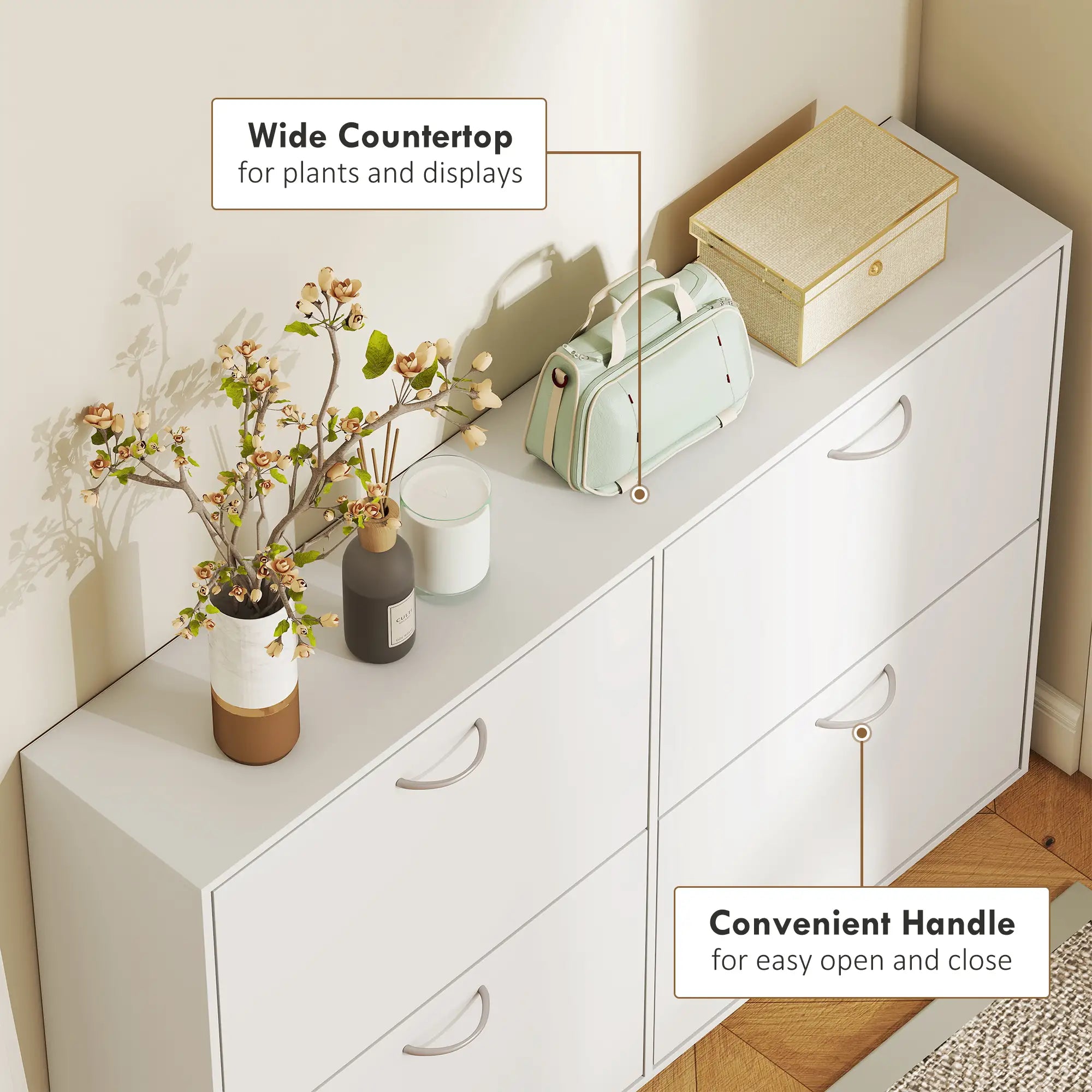 Flip Down Shoe Rack, Wooden Shelf, 4 Drawer Organizer, White Shoe Storage Cabinets & Racks at Gallery Canada