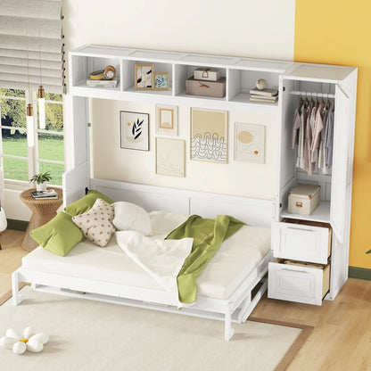 Murphy Bed with Side Flip, Closet, Drawers, 112" L x 21.5" W x 78.5" H, White Bed Frames at Gallery Canada