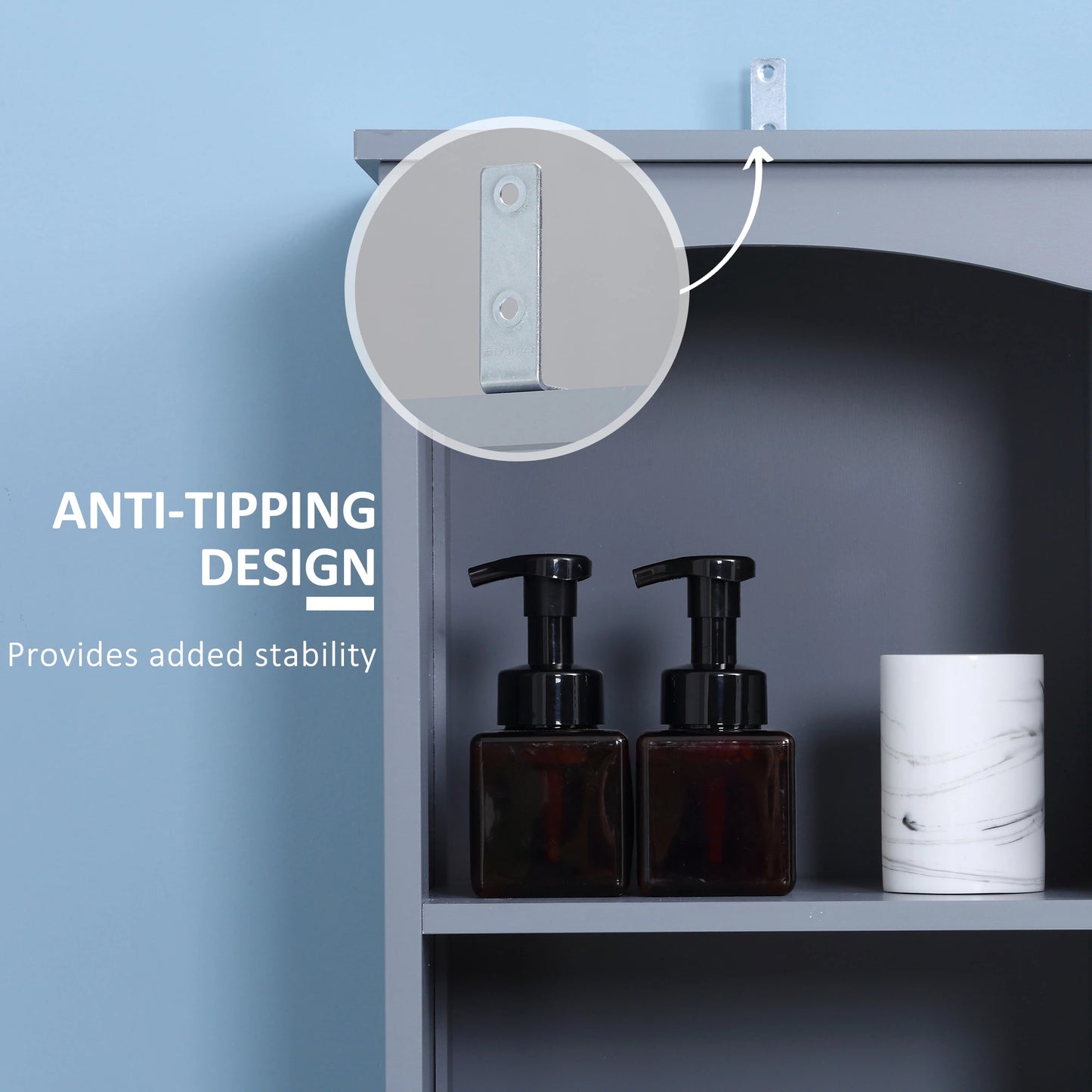 Tall Bathroom Storage Cabinet, 3-Tier Shelves with Drawer, Door, Grey Bathroom Cabinets at Gallery Canada