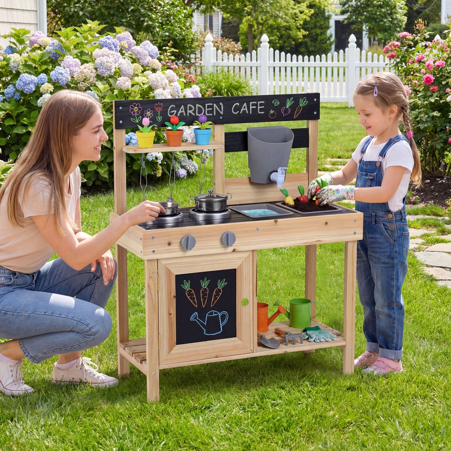 Kids Mud Kitchen Playset, Outdoor Play Kitchen, 2 Removable Sinks, Natural Play Kitchen Sets at Gallery Canada
