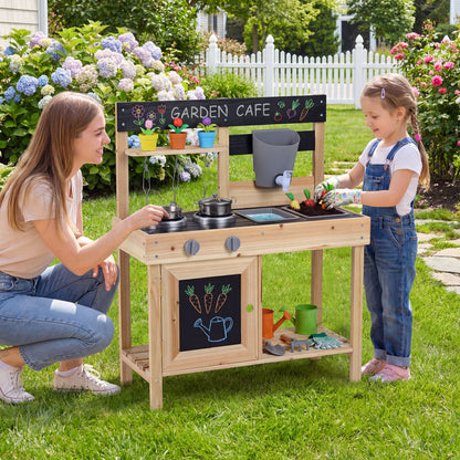 Kids Mud Kitchen Playset, Outdoor Play Kitchen, 2 Removable Sinks, Natural Play Kitchen Sets at Gallery Canada