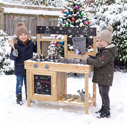 Kids Mud Kitchen Playset, Outdoor Play Kitchen, 2 Removable Sinks, Natural Play Kitchen Sets at Gallery Canada