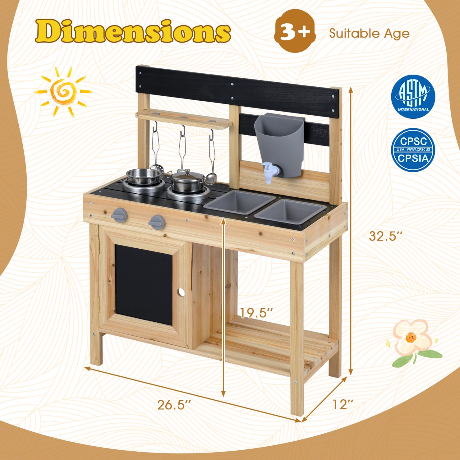 Kids Mud Kitchen Playset, Outdoor Play Kitchen, 2 Removable Sinks, Natural Play Kitchen Sets at Gallery Canada