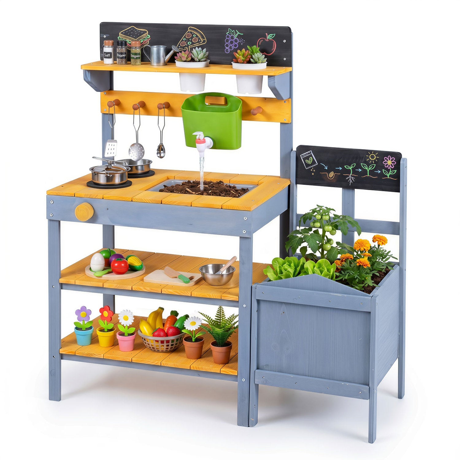 Mud Kitchen Set for Kids with Water Reservoir, Yellow Play Kitchen Sets Yellow at Gallery Canada