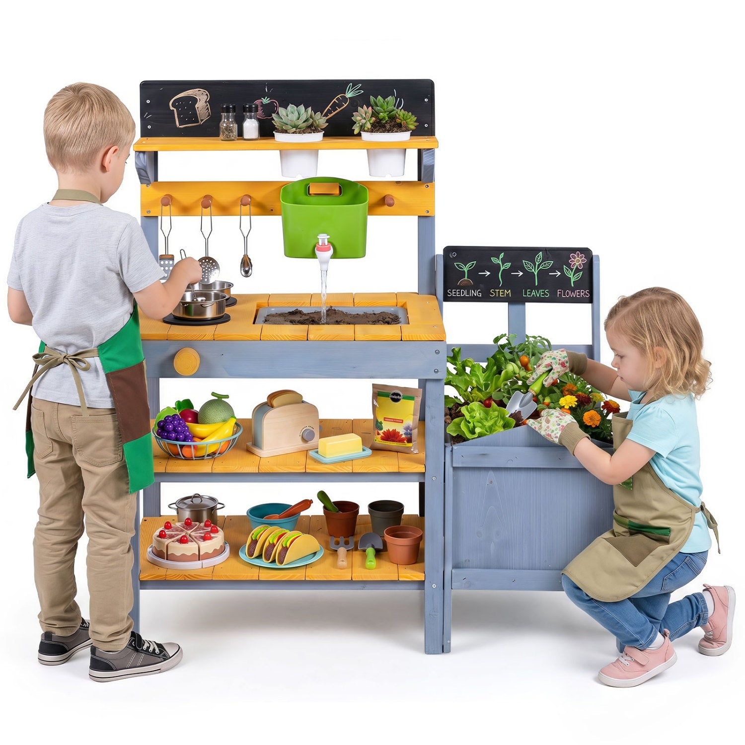 Mud Kitchen Set for Kids with Water Reservoir, Yellow Play Kitchen Sets at Gallery Canada