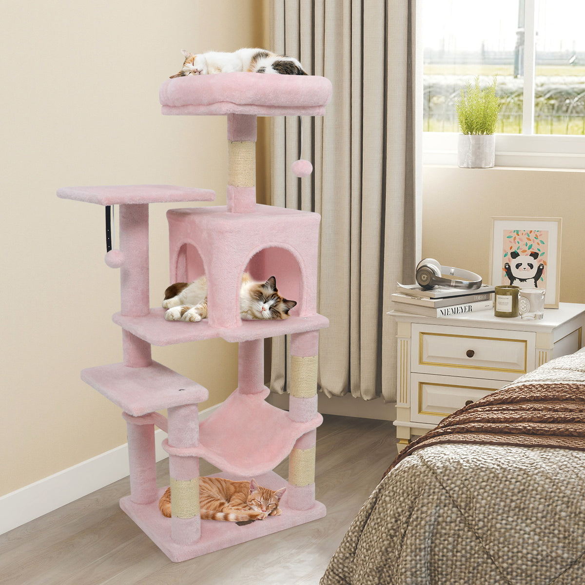 Multi-Level Cat Tower with 2-Door Condo and Padded Top Perch, Pink Cat Trees Condos & Scratchers at Gallery Canada