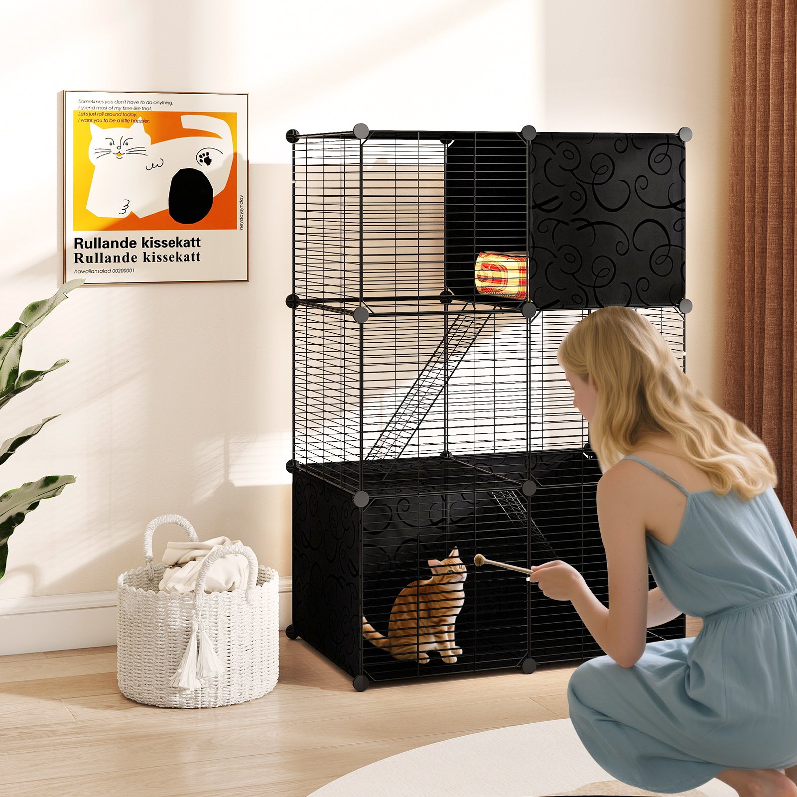Multi-Level Cat Tower with 2-Door Condo and Hammock, Black Cat Houses at Gallery Canada