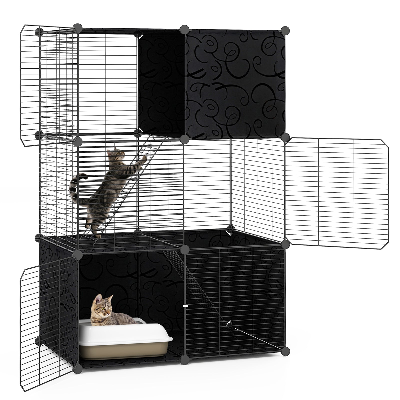 Multi-Level Cat Tower with 2-Door Condo and Hammock, Black Cat Houses at Gallery Canada