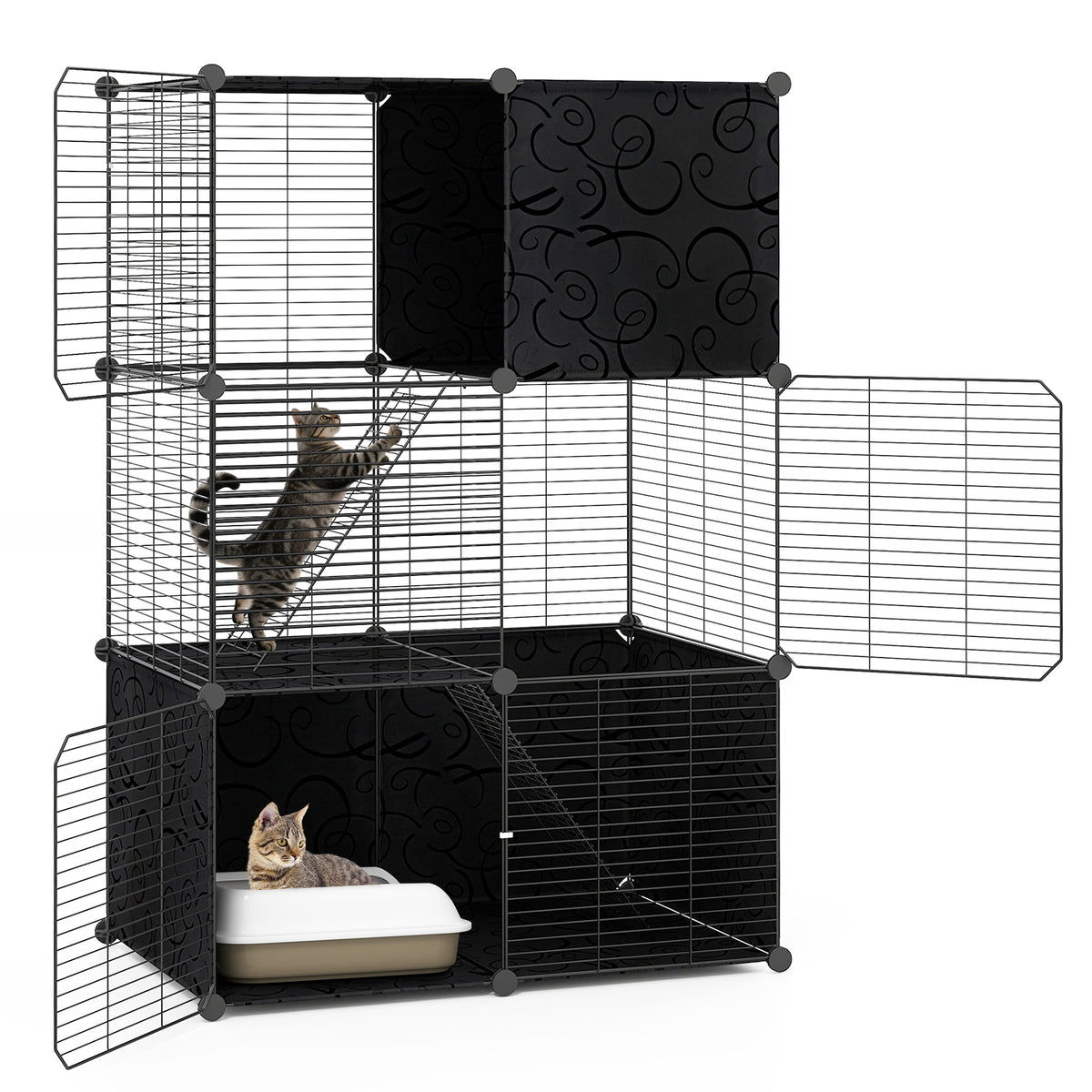 Multi-Level Cat Tower with 2-Door Condo and Hammock, Black Cat Houses at Gallery Canada