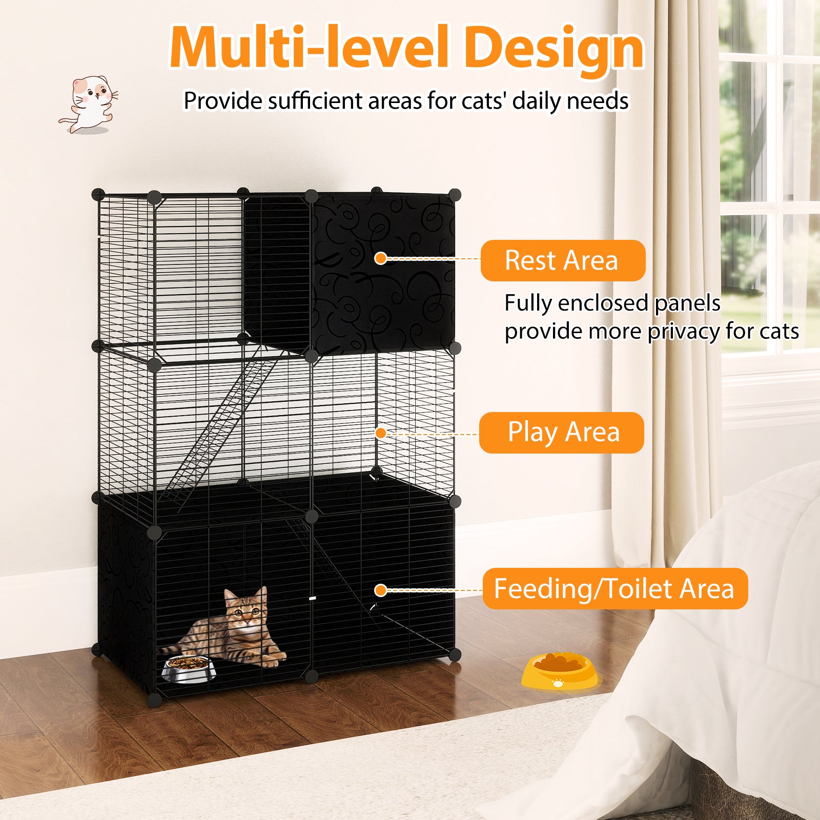 Multi-Level Cat Tower with 2-Door Condo and Hammock, Black Cat Houses at Gallery Canada