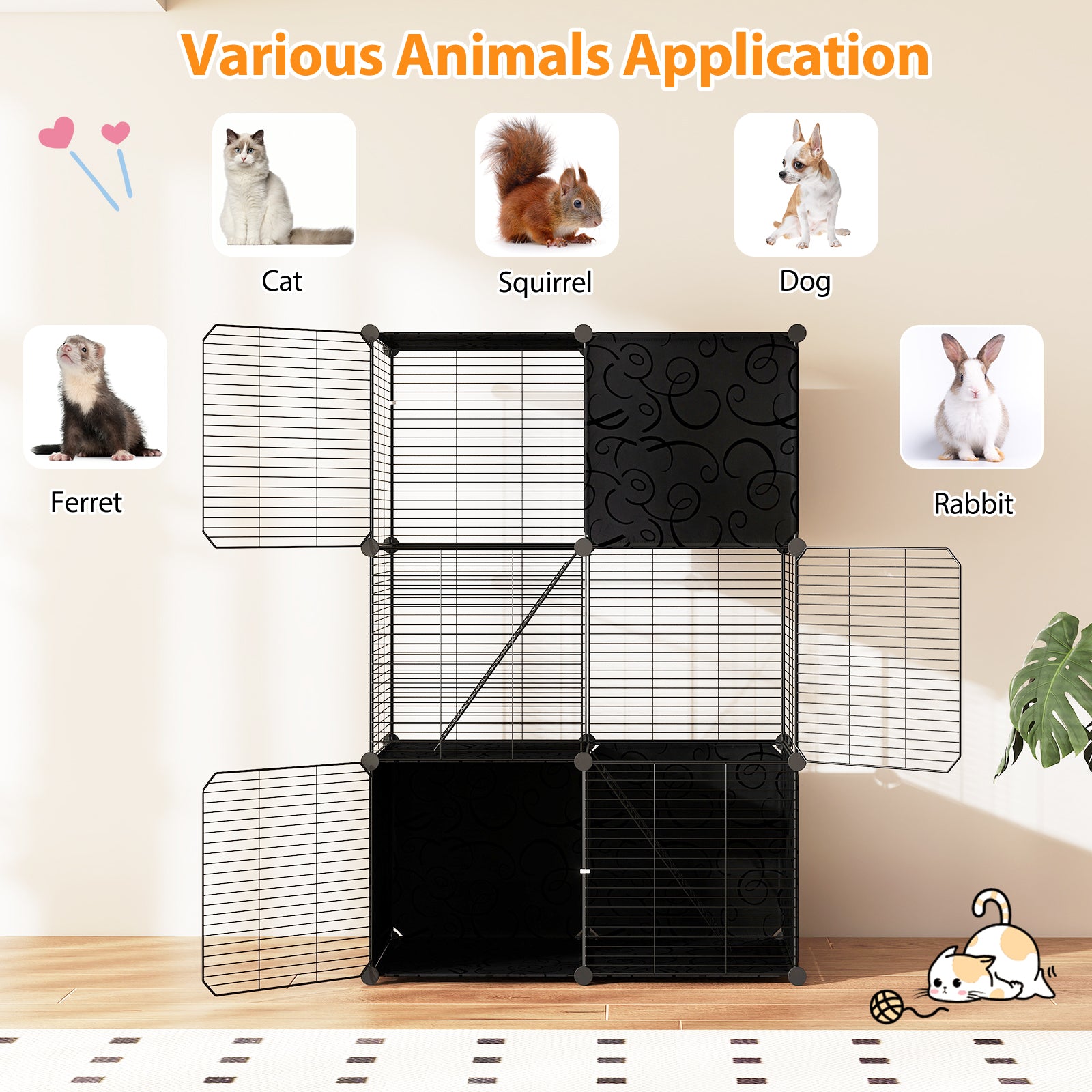 Multi-Level Cat Tower with 2-Door Condo and Hammock, Black Cat Houses at Gallery Canada