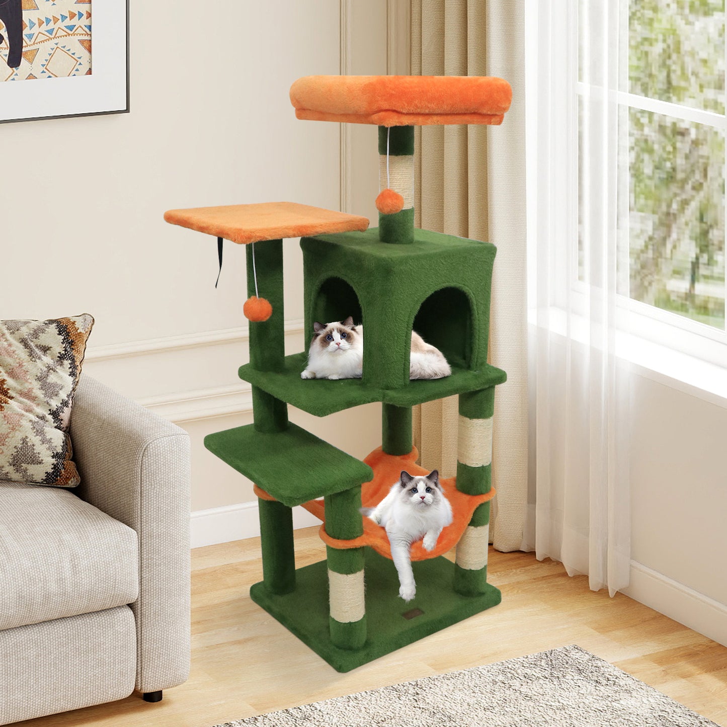 Multi-Level Cat Tower, 2-Door Condo, Padded Top Perch, Green Cat Trees Condos & Scratchers at Gallery Canada