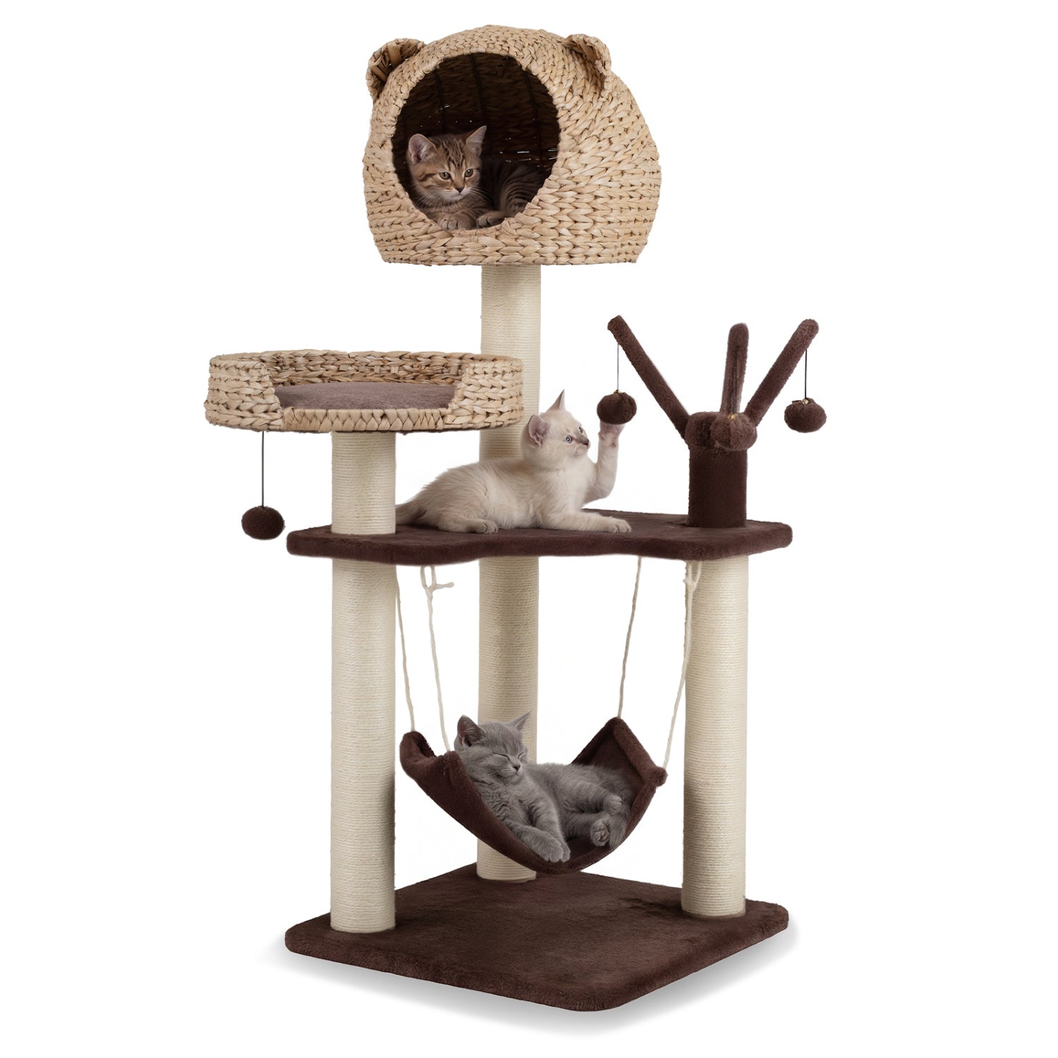 Multi-Level Cat Tree With Condo, Hammock, Rotatable Balls, Brown Cat Trees Condos & Scratchers Brown at Gallery Canada
