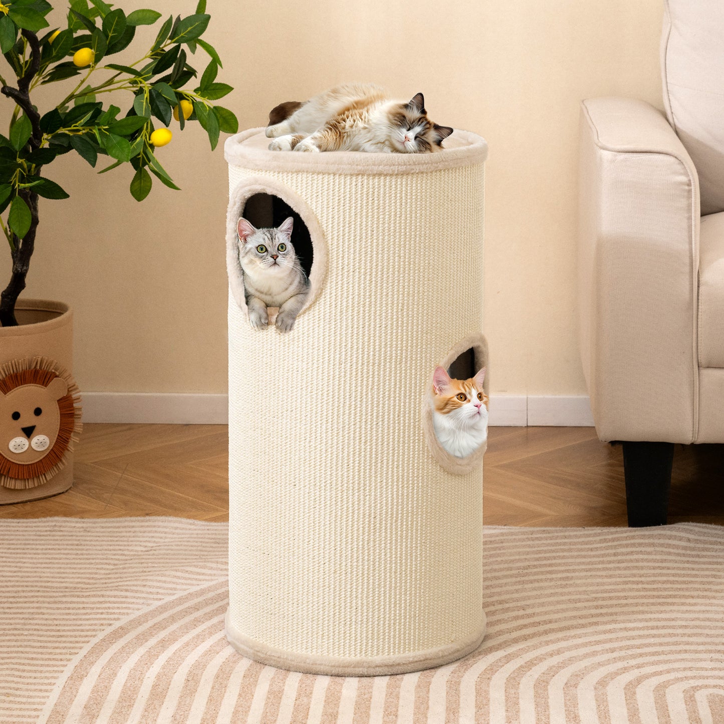 Multi-level Cat House with Sisal Scratching Pad, Beige Cat Houses at Gallery Canada