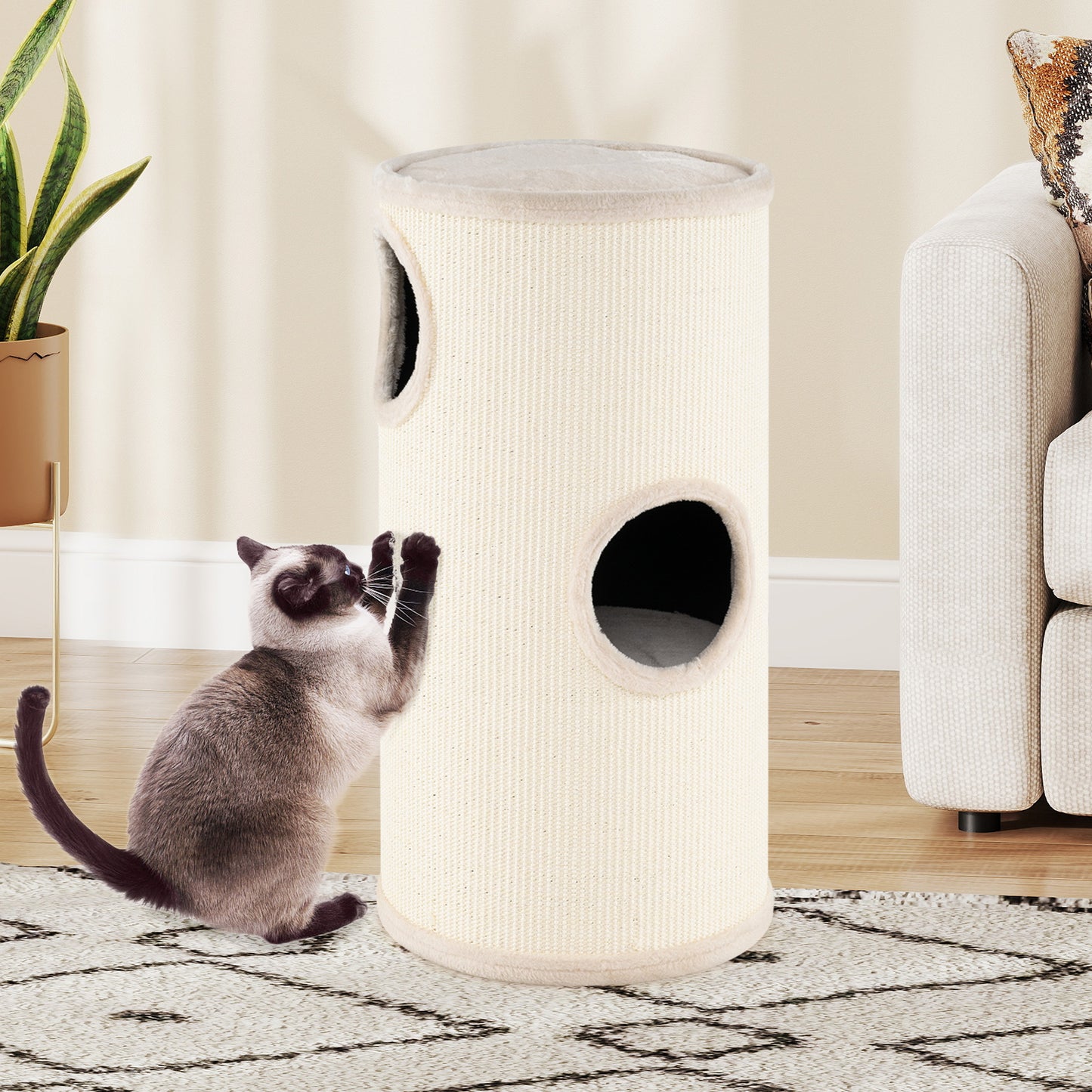 Multi-level Cat House with Sisal Scratching Pad, Beige Cat Houses at Gallery Canada