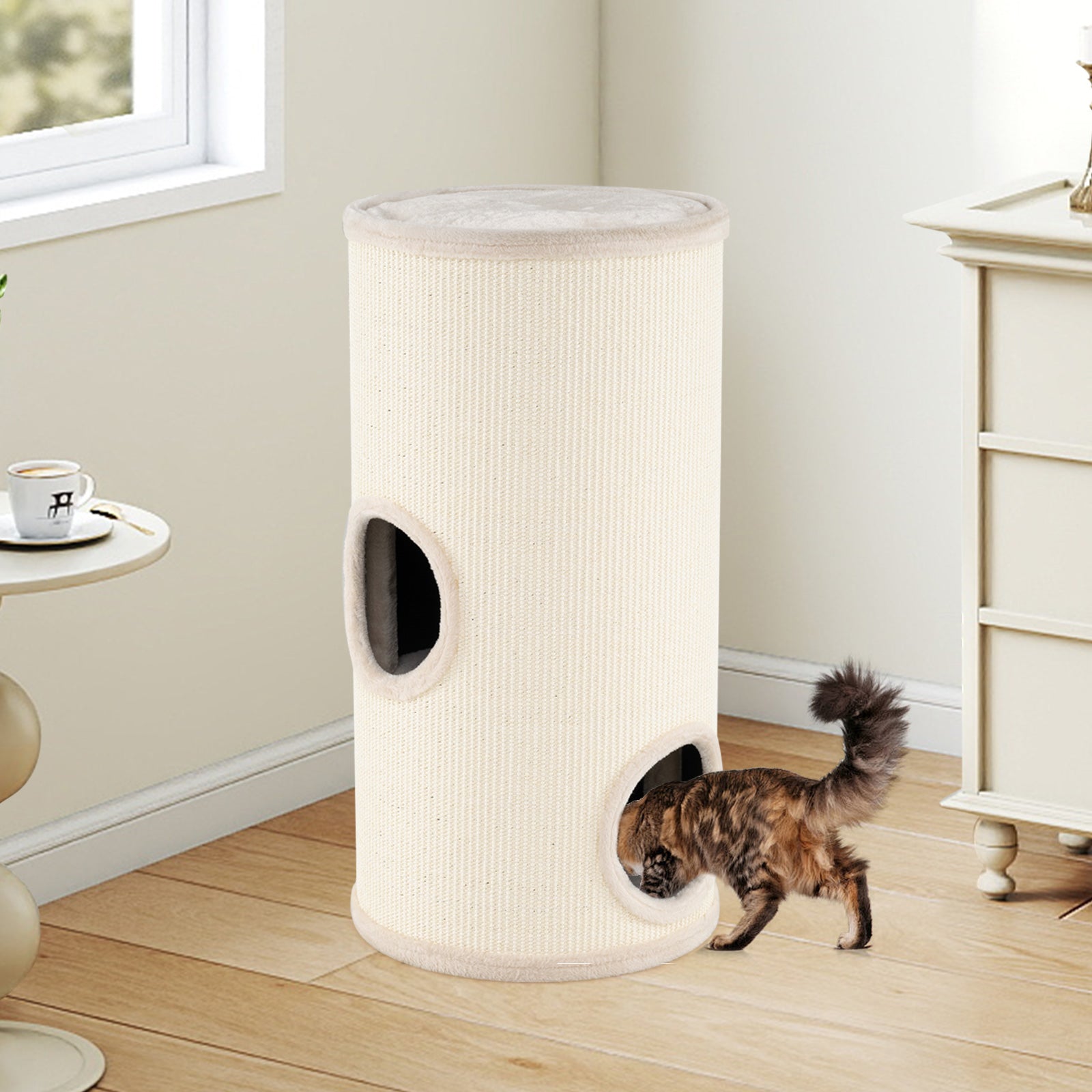Multi-level Cat House with Sisal Scratching Pad, Beige Cat Houses at Gallery Canada