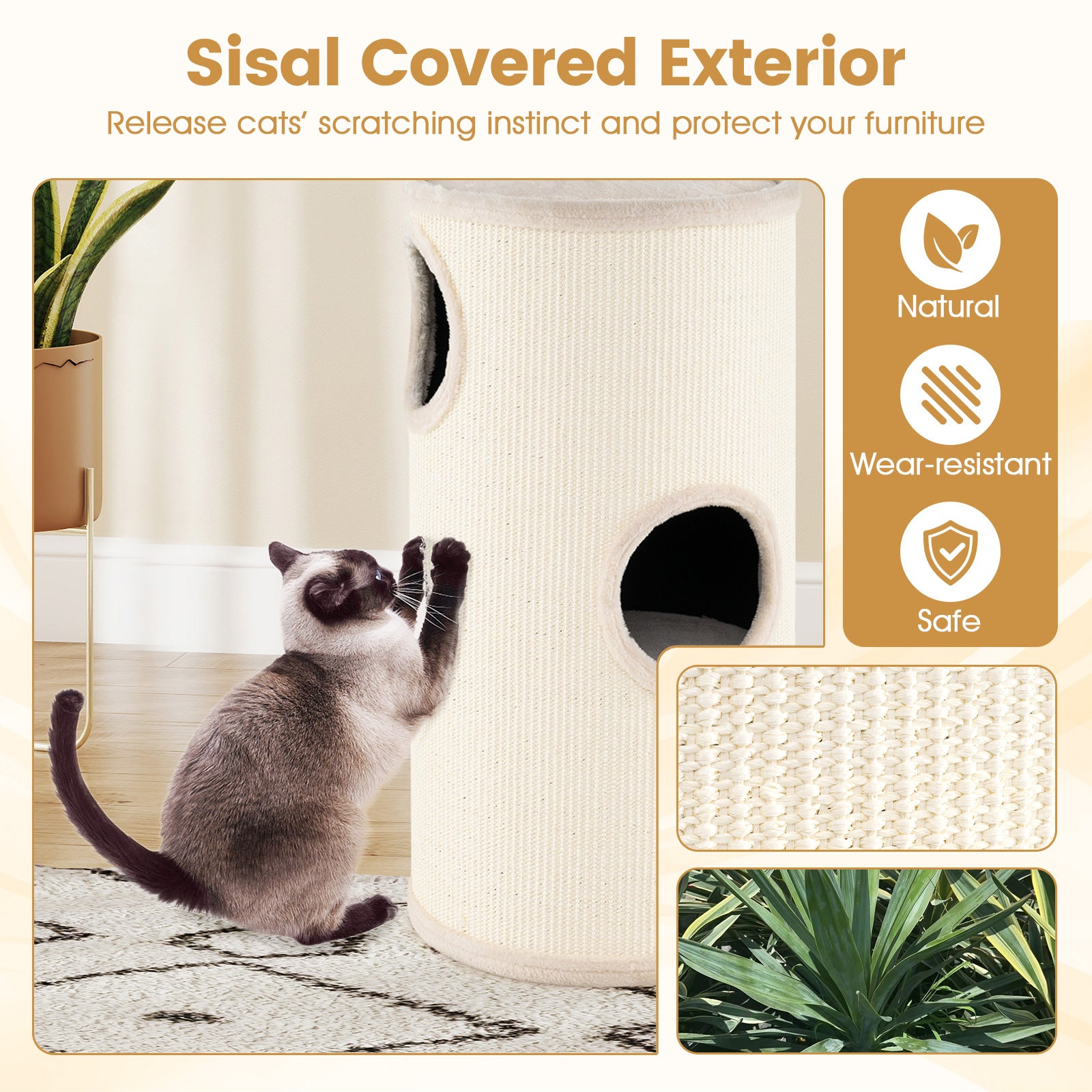 Multi-level Cat House with Sisal Scratching Pad, Beige Cat Houses at Gallery Canada