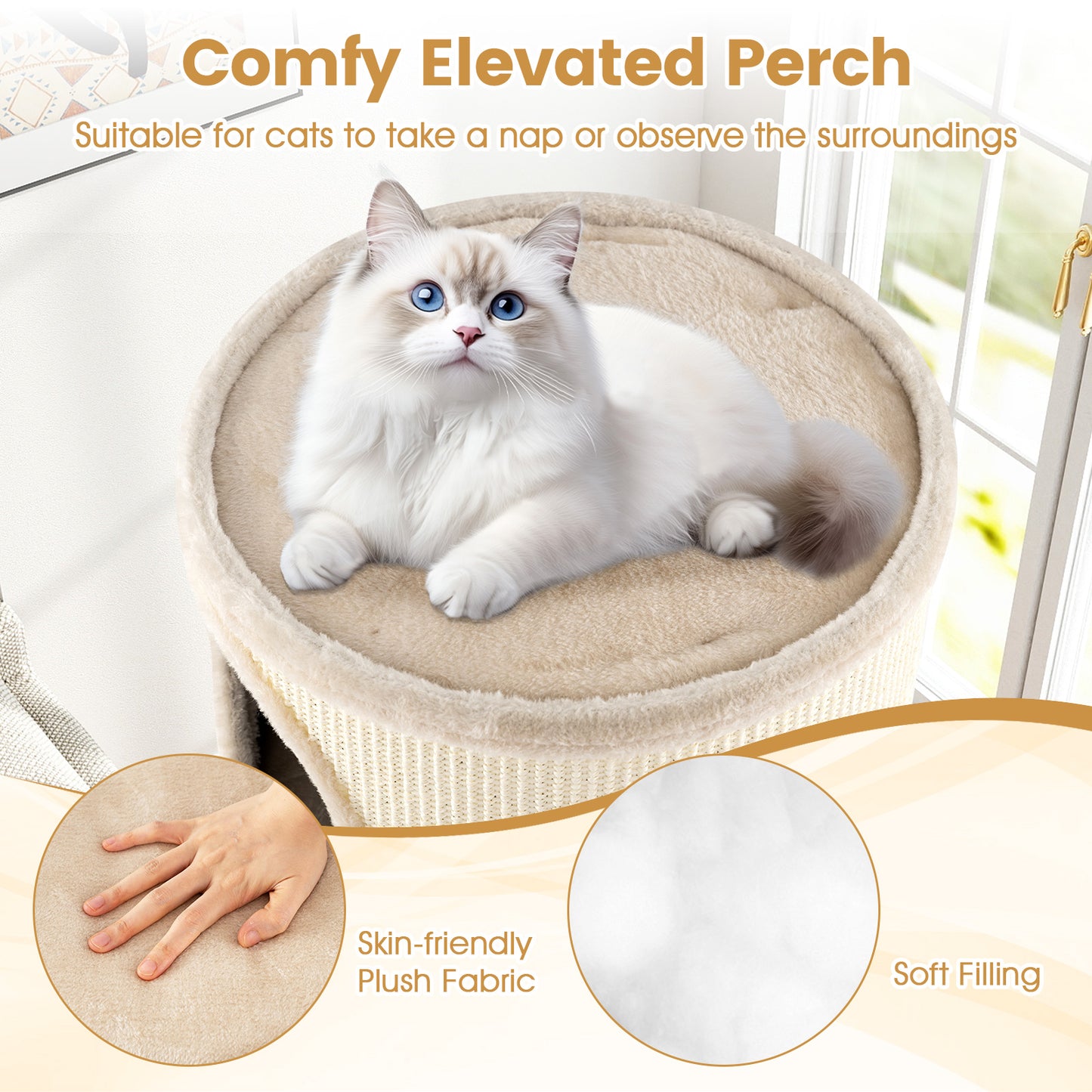 Multi-level Cat House with Sisal Scratching Pad, Beige Cat Houses at Gallery Canada