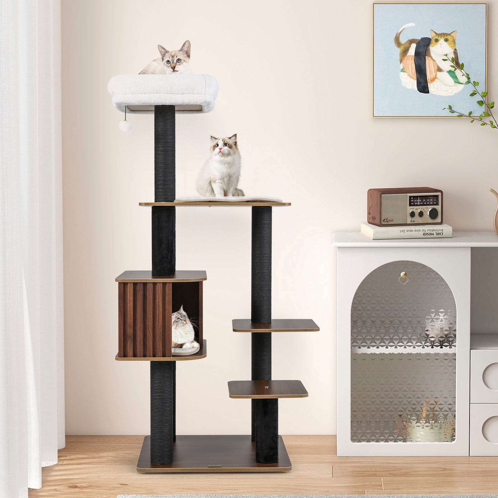 Multi-Level Cat Tree, 59.5 Inch Tall Cat Tower, Brown Cat Trees Condos & Scratchers at Gallery Canada