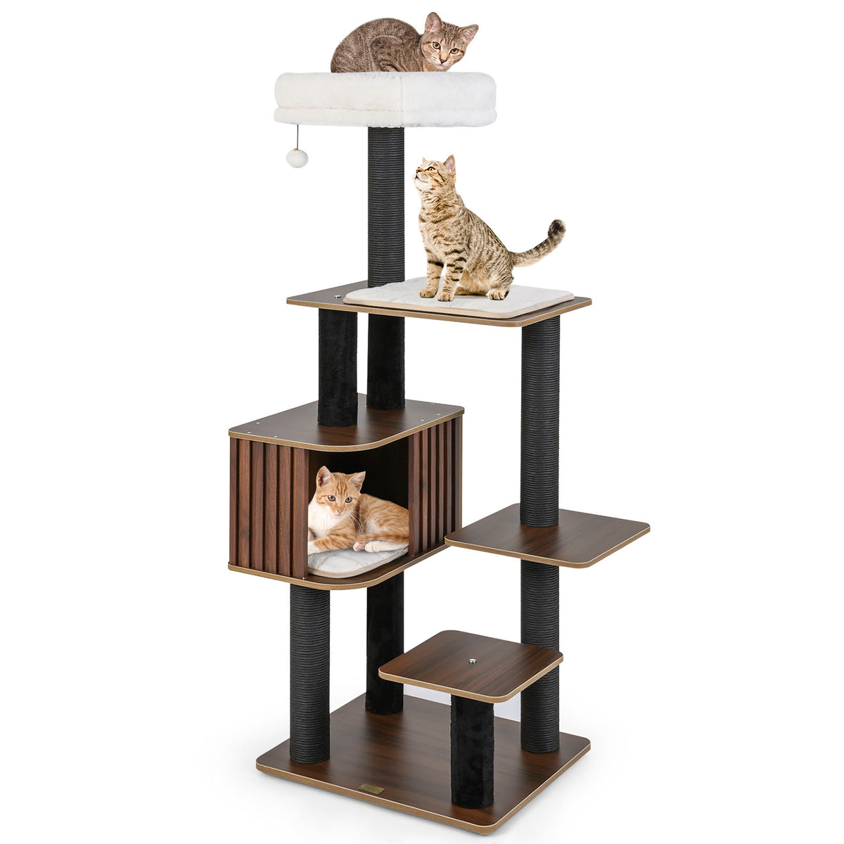 Multi-Level Cat Tree, 59.5 Inch Tall Cat Tower, Brown Cat Trees Condos & Scratchers Brown at Gallery Canada