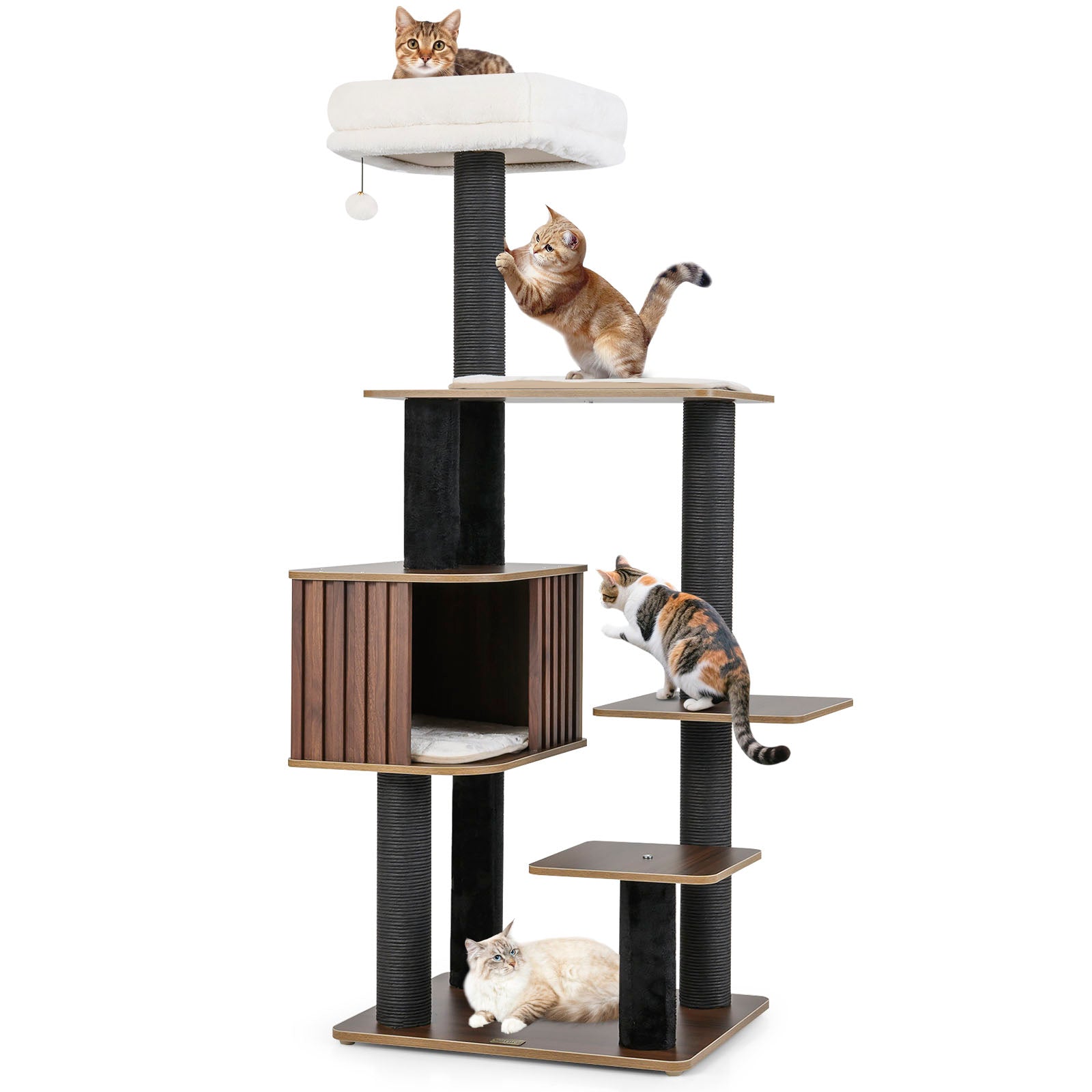 Multi-Level Cat Tree, 59.5 Inch Tall Cat Tower, Brown Cat Trees Condos & Scratchers at Gallery Canada