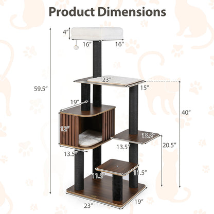 Multi-Level Cat Tree, 59.5 Inch Tall Cat Tower, Brown Cat Trees Condos & Scratchers at Gallery Canada