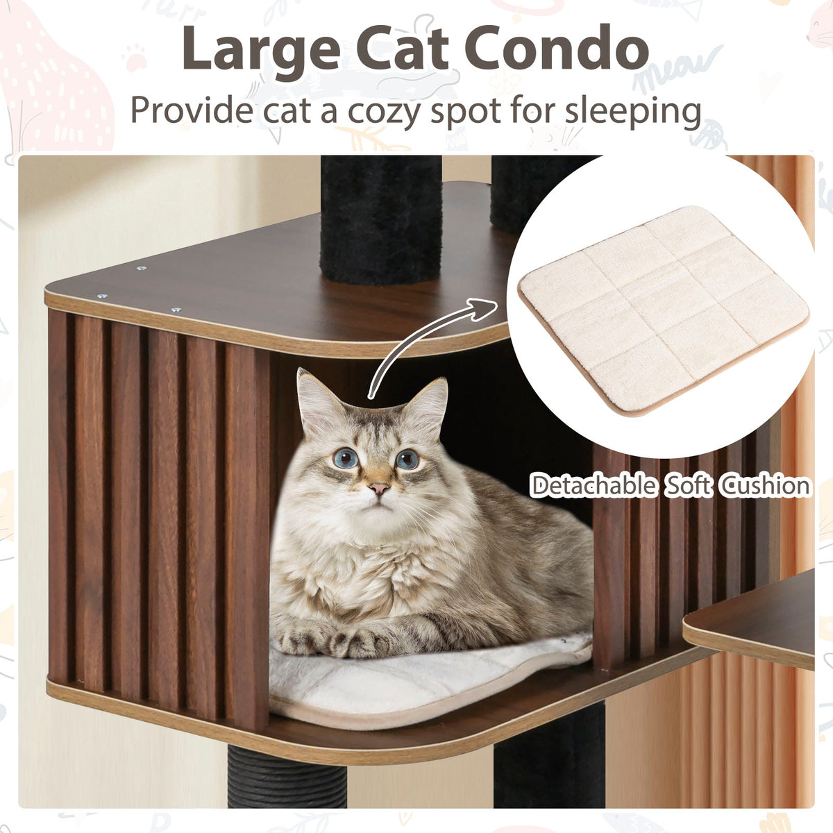 Multi-Level Cat Tree, 59.5 Inch Tall Cat Tower, Brown Cat Trees Condos & Scratchers at Gallery Canada