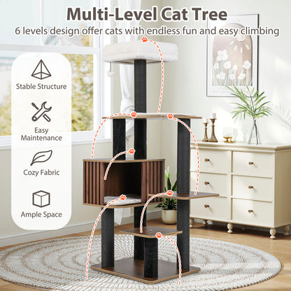 Multi-Level Cat Tree, 59.5 Inch Tall Cat Tower, Brown Cat Trees Condos & Scratchers at Gallery Canada