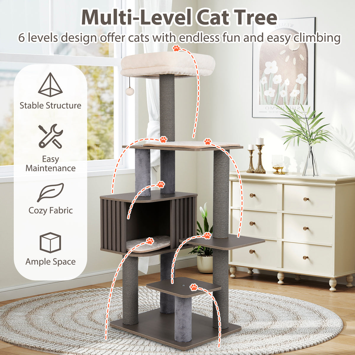 Multi-Level Cat Tree, 59.5 Inch Tall Cat Tower, Gray Cat Trees Condos & Scratchers at Gallery Canada