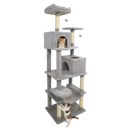 Multi-Level Cat Tree, Upholstered Perch, 2 Cat Condo, Gray Cat Trees Condos & Scratchers at Gallery Canada