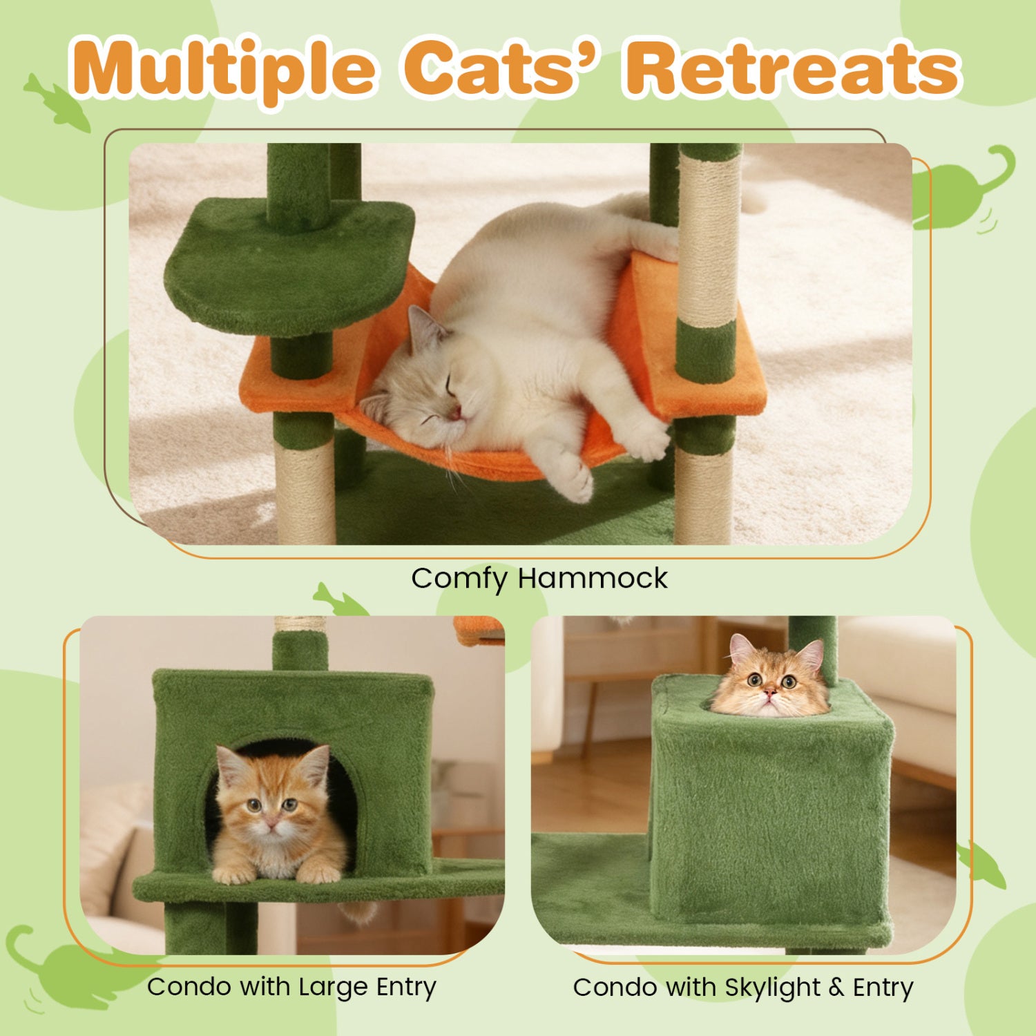 Multi-Level Cat Tree, Modern Cat Tower, Upholstered Perch, 2 Cat Condo, Green Cat Trees Condos & Scratchers at Gallery Canada