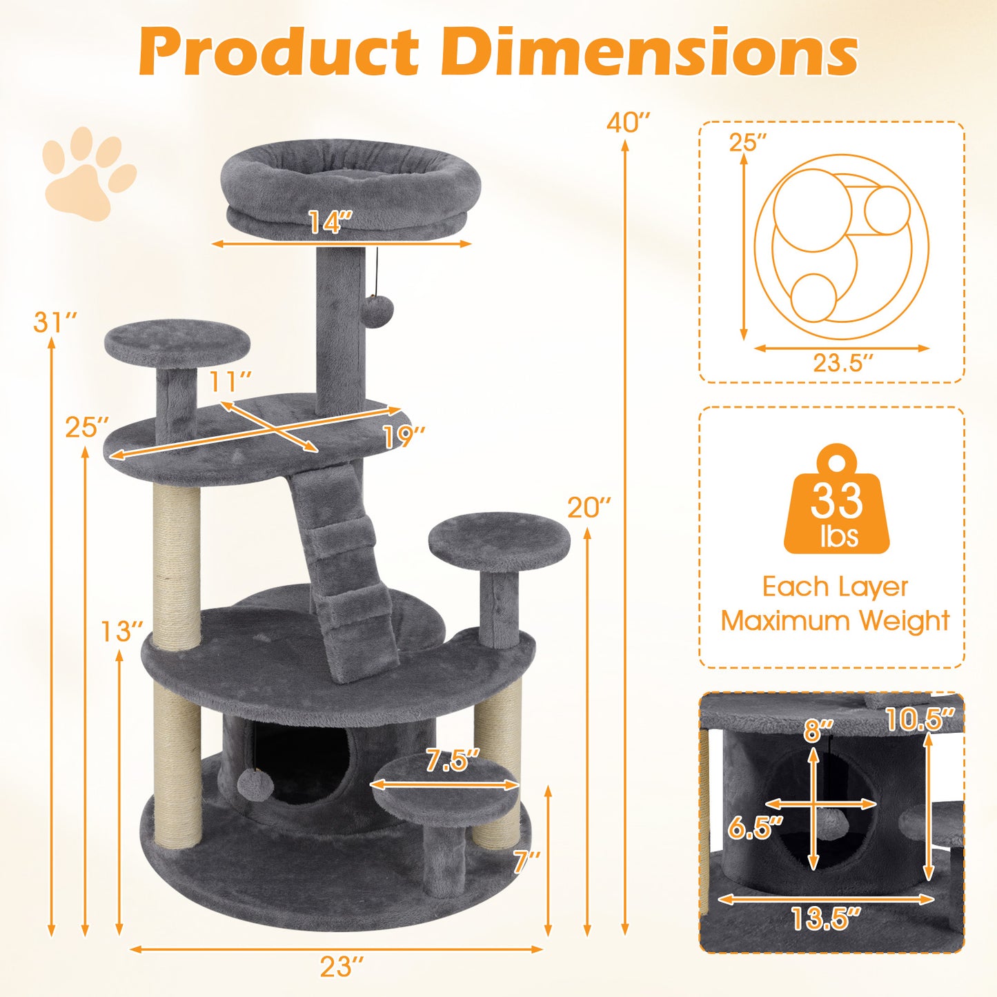 Multi-level Kitty Tower with Condo and Climbing Ladder-GR, Gray Cat Trees Condos & Scratchers at Gallery Canada