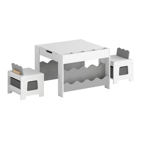 Kids Table And Chairs Set, Double-Sided Tabletop, Gray
