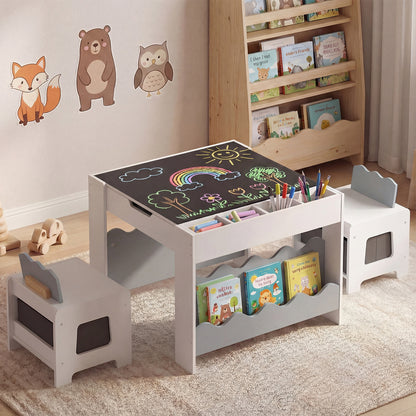 Kids Table And Chairs Set, Double-Sided Tabletop, Gray Kids Table & Chair Sets at Gallery Canada