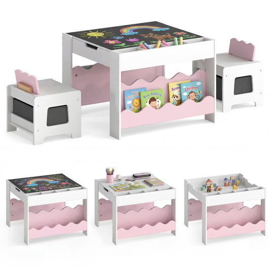 Kids Table And Chairs Set, Double-Sided Tabletop, Pink Kids Table & Chair Sets Pink at Gallery Canada