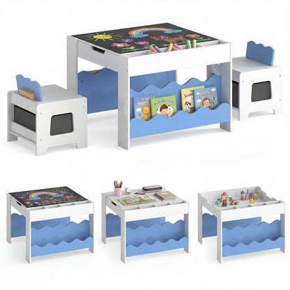 Kids Table And Chairs Set, Double-Sided Tabletop, Blue Kids Table & Chair Sets at Gallery Canada