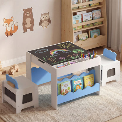 Kids Table And Chairs Set, Double-Sided Tabletop, Blue Kids Table & Chair Sets at Gallery Canada