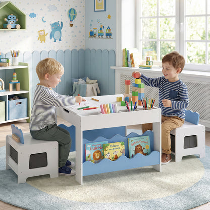 Kids Table And Chairs Set, Double-Sided Tabletop, Blue Kids Table & Chair Sets at Gallery Canada