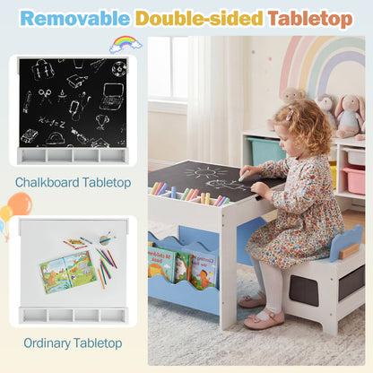 Kids Table And Chairs Set, Double-Sided Tabletop, Blue Kids Table & Chair Sets at Gallery Canada