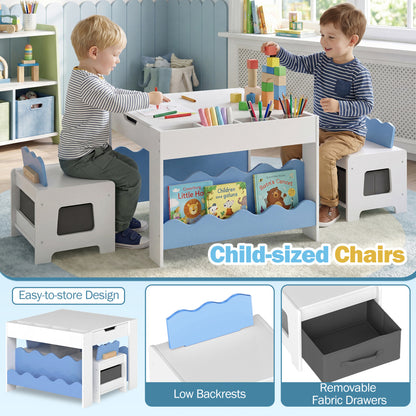 Kids Table And Chairs Set, Double-Sided Tabletop, Blue Kids Table & Chair Sets at Gallery Canada