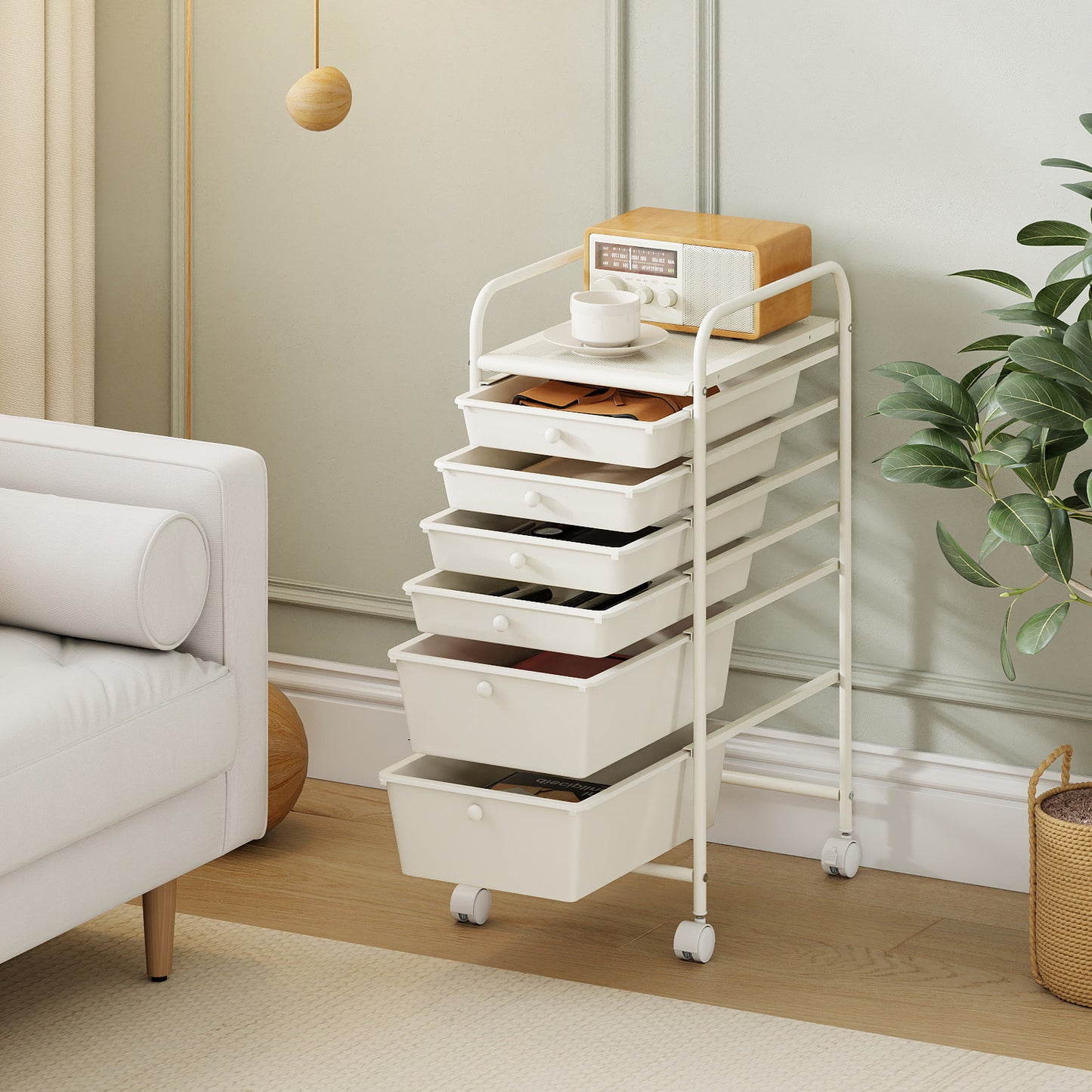 Multifunctional 6 Drawers Rolling Storage Cart Organizer, White File Cabinets at Gallery Canada