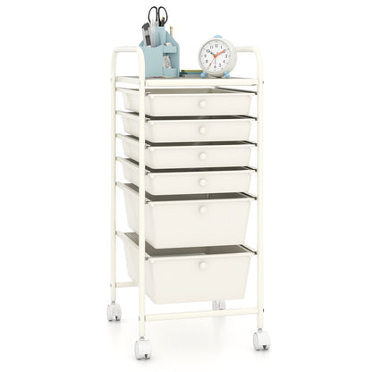 Multifunctional 6 Drawers Rolling Storage Cart Organizer, White File Cabinets at Gallery Canada